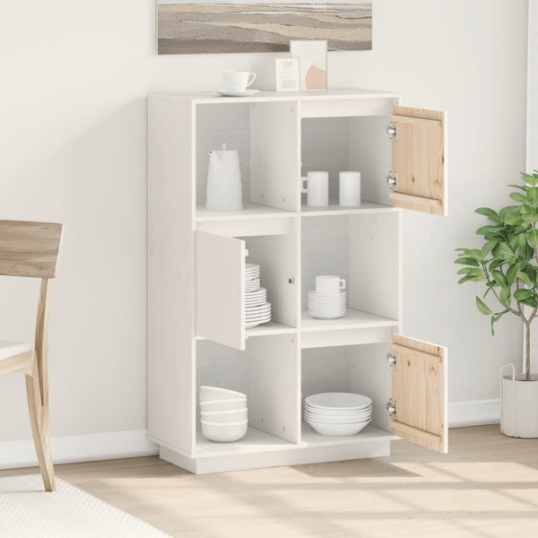 Highboard Weiß 74x35x117cm Kiefer Massivholz