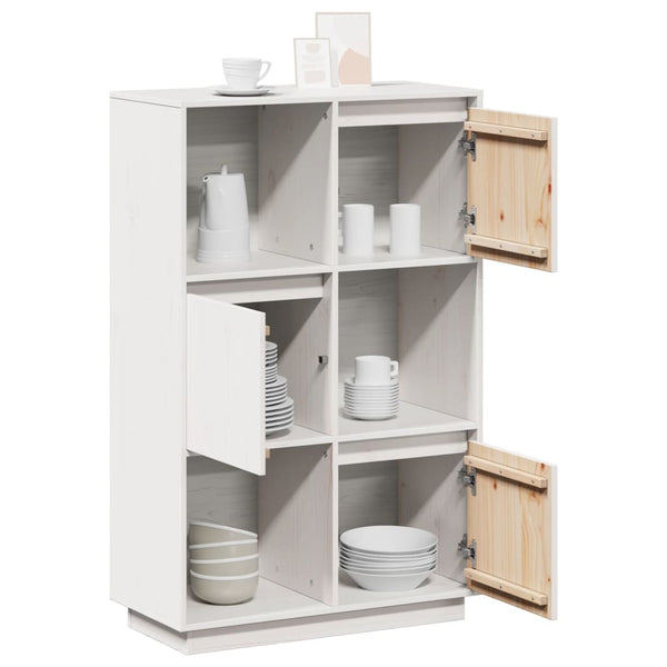 Highboard Weiß 74x35x117cm Kiefer Massivholz