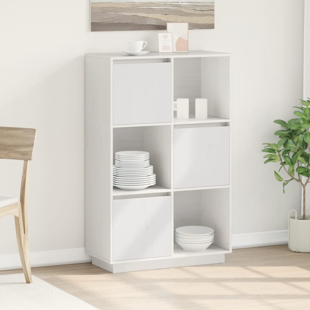 Highboard Weiß 74x35x117cm Kiefer Massivholz
