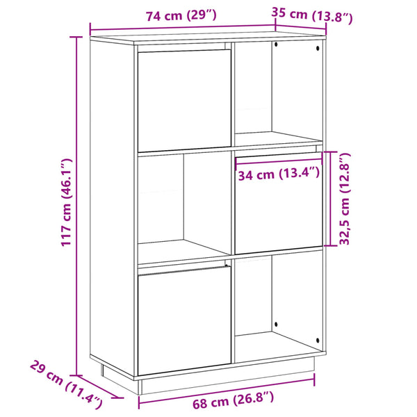Highboard Kiefer Massivholz Honigbraun 74x35x117 cm