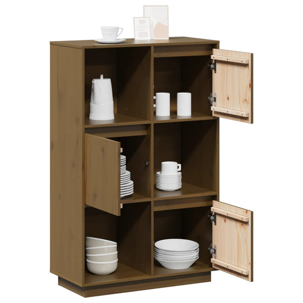 Highboard Kiefer Massivholz Honigbraun 74x35x117 cm