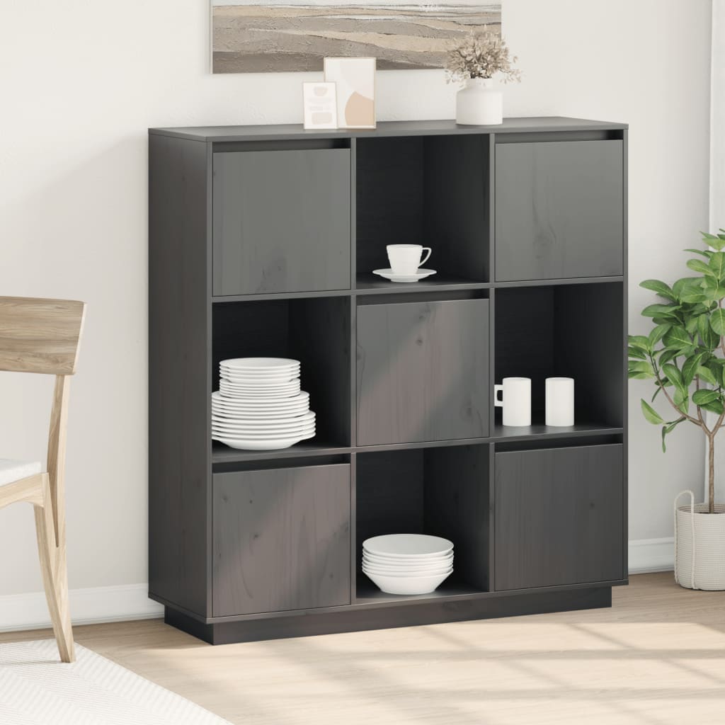 Graues Highboard 110,5 cm Kiefer Massivholz