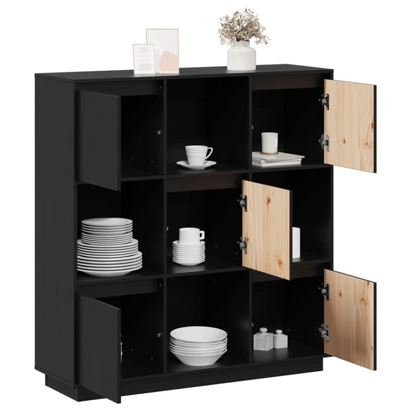 Schwarzes Highboard Kiefer Massivholz 110,5 cm