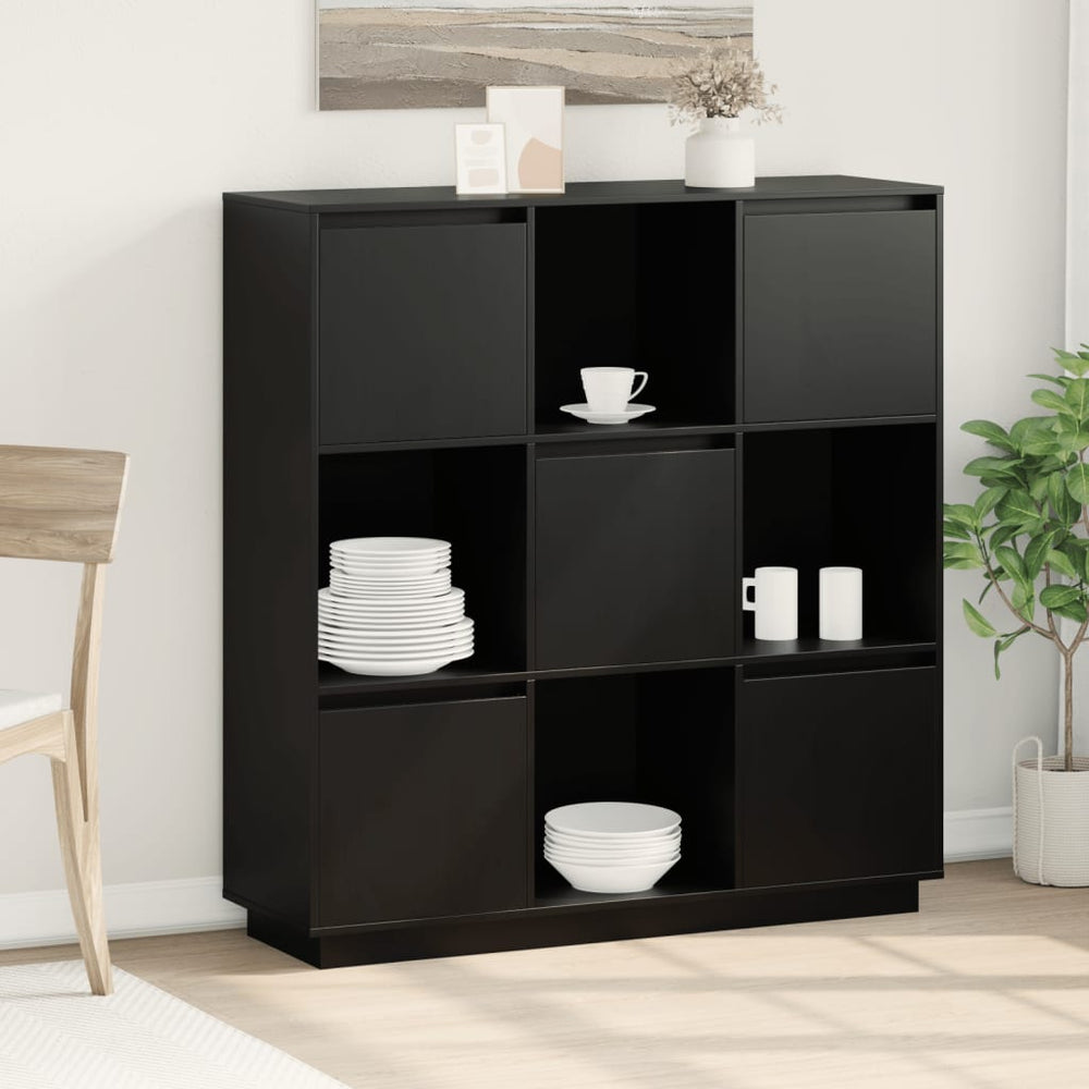 Schwarzes Highboard Kiefer Massivholz 110,5 cm