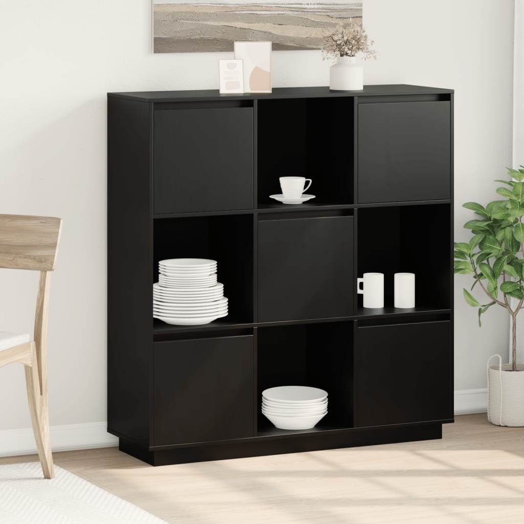 Schwarzes Highboard Kiefer Massivholz 110,5 cm