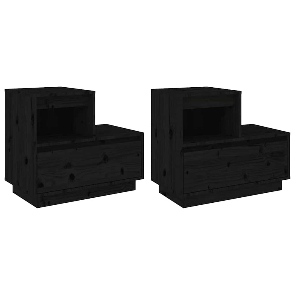 Nachttische 2er Set, Kiefer Massiv, Schwarz