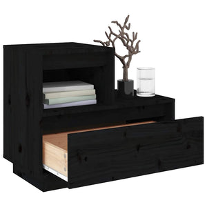 Nachttische 2er Set, Kiefer Massiv, Schwarz