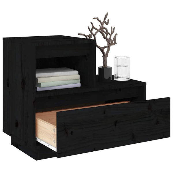 Nachttische 2er Set, Kiefer Massiv, Schwarz