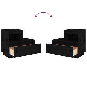 Nachttische 2er Set, Kiefer Massiv, Schwarz