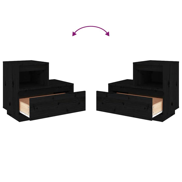 Nachttische 2er Set, Kiefer Massiv, Schwarz