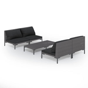 5-tlg. Garten-Lounge-Set mit Kissen Poly Rattan Dunkelgrau