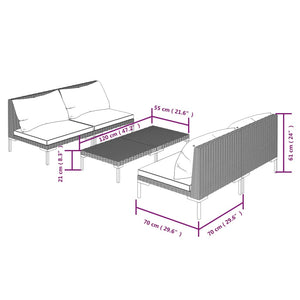 5-tlg. Garten-Lounge-Set mit Kissen Poly Rattan Dunkelgrau