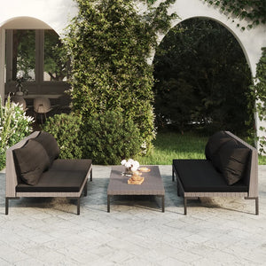 5-tlg. Garten-Lounge-Set mit Kissen Poly Rattan Dunkelgrau