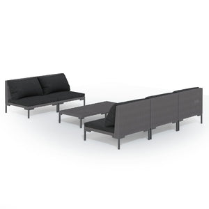 6-tlg. Garten-Lounge-Set mit Kissen Poly Rattan Dunkelgrau