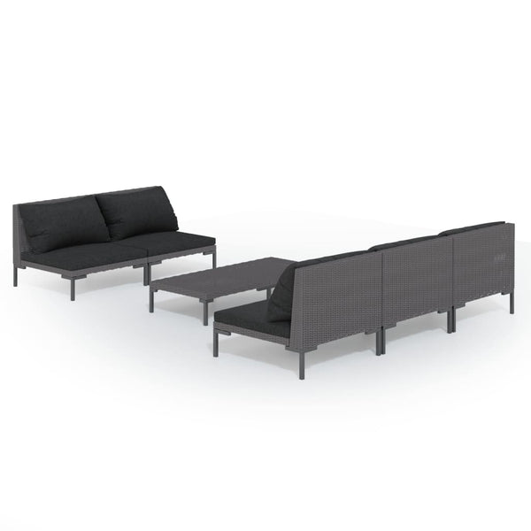 6-tlg. Garten-Lounge-Set mit Kissen Poly Rattan Dunkelgrau