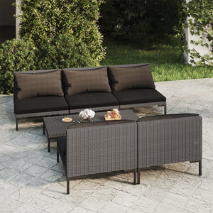 6-tlg. Garten-Lounge-Set mit Kissen Poly Rattan Dunkelgrau