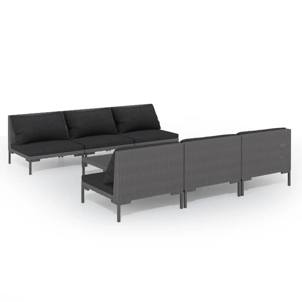 7-tlg. Garten-Lounge-Set mit Kissen Poly Rattan Dunkelgrau