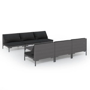 7-tlg. Garten-Lounge-Set mit Kissen Poly Rattan Dunkelgrau