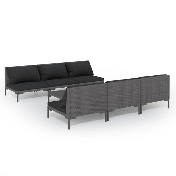 7-tlg. Garten-Lounge-Set mit Kissen Poly Rattan Dunkelgrau