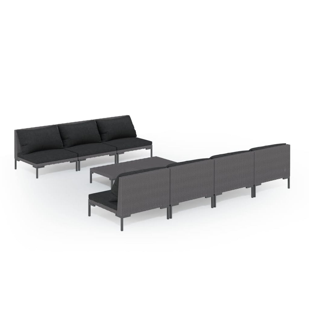8-tlg. Garten-Lounge-Set mit Kissen Poly Rattan Dunkelgrau