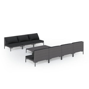 8-tlg. Garten-Lounge-Set mit Kissen Poly Rattan Dunkelgrau