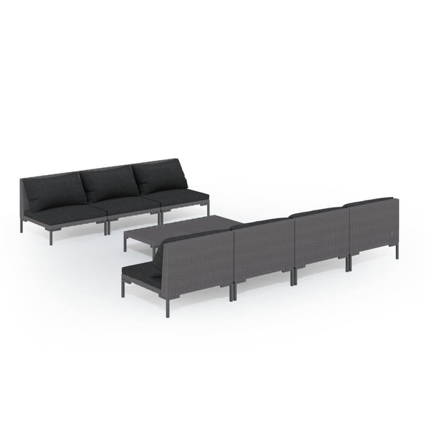 8-tlg. Garten-Lounge-Set mit Kissen Poly Rattan Dunkelgrau