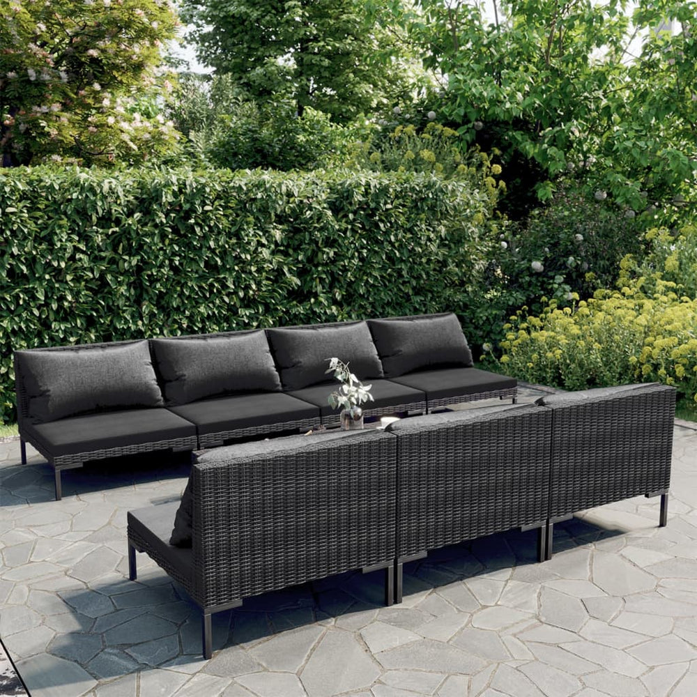 8-tlg. Garten-Lounge-Set mit Kissen Poly Rattan Dunkelgrau