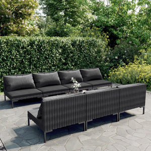 8-tlg. Garten-Lounge-Set mit Kissen Poly Rattan Dunkelgrau
