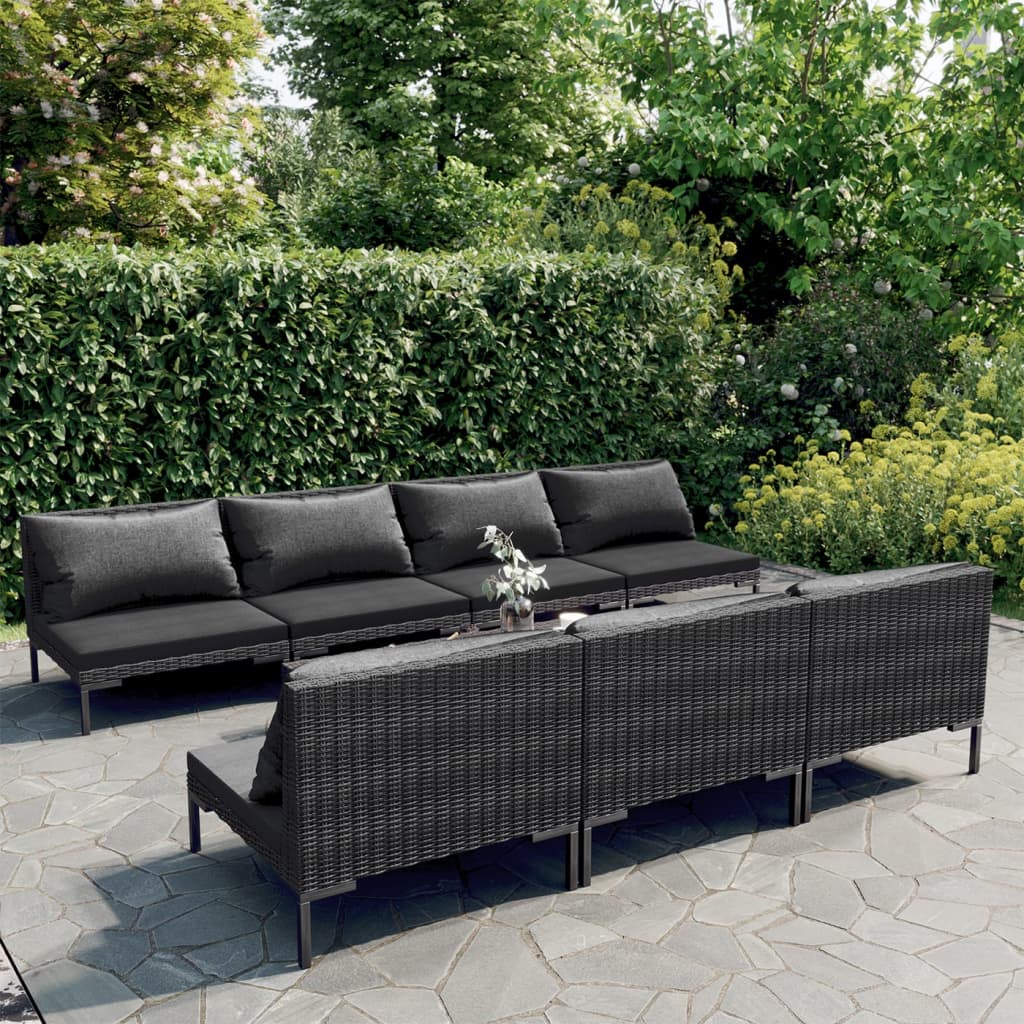 8-tlg. Garten-Lounge-Set mit Kissen Poly Rattan Dunkelgrau