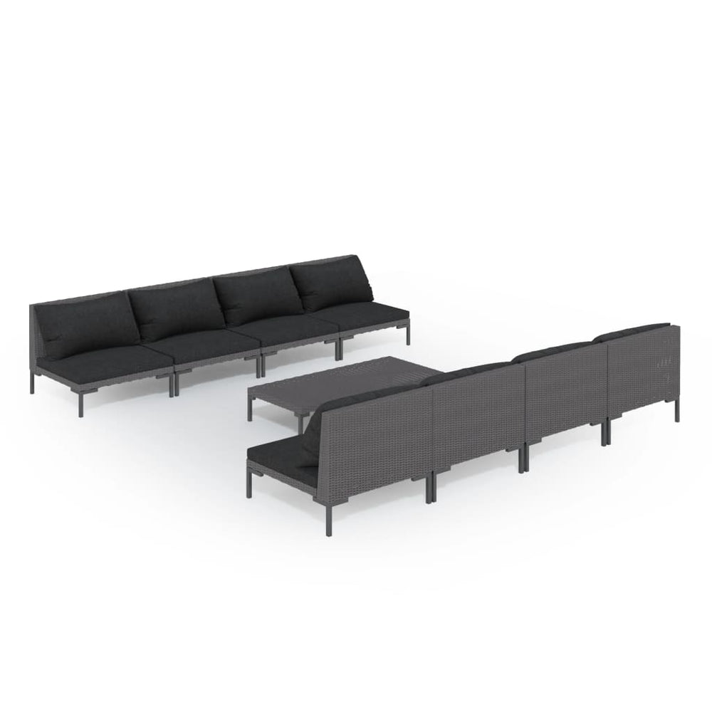 9-tlg. Garten-Lounge-Set mit Kissen Poly Rattan Dunkelgrau