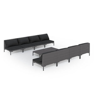 9-tlg. Garten-Lounge-Set mit Kissen Poly Rattan Dunkelgrau
