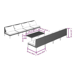 9-tlg. Garten-Lounge-Set mit Kissen Poly Rattan Dunkelgrau