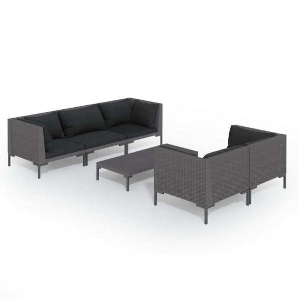 6-tlg. Garten-Lounge-Set mit Kissen Poly Rattan Dunkelgrau