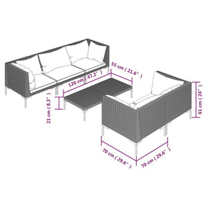 6-tlg. Garten-Lounge-Set mit Kissen Poly Rattan Dunkelgrau