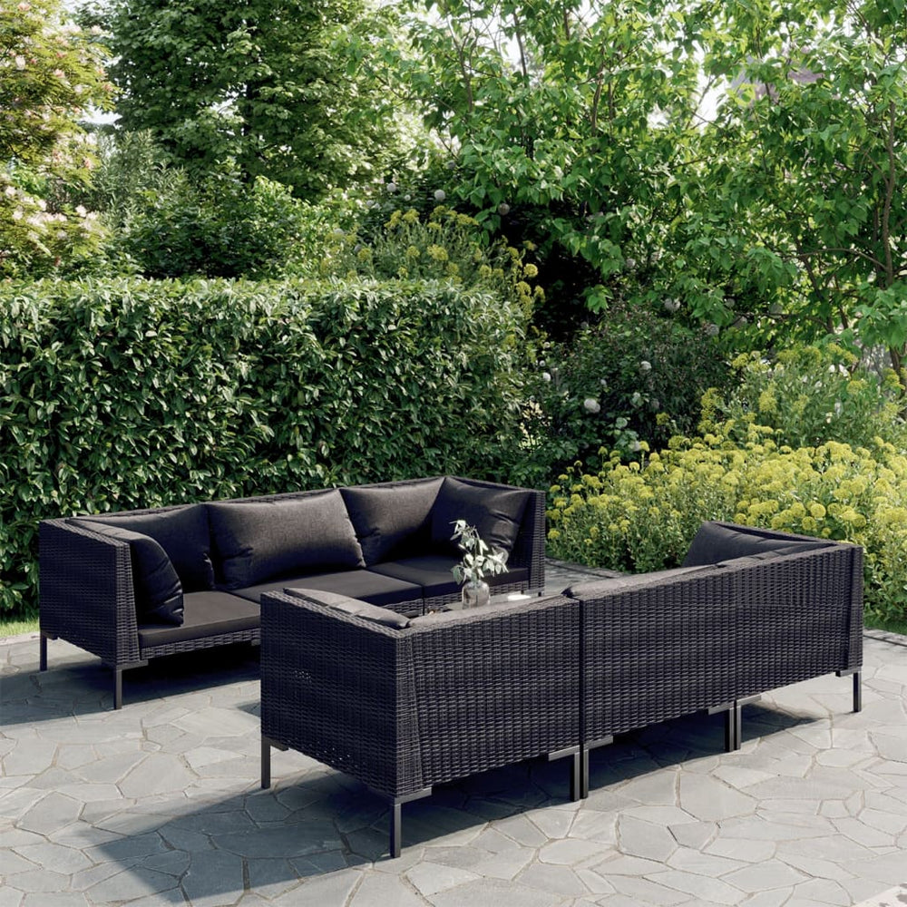 vidaXL Salon de jardin 7 pcs avec coussins résine tressée Gris foncé