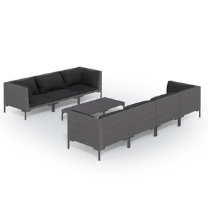 8-tlg. Garten-Lounge-Set mit Kissen Poly Rattan Dunkelgrau