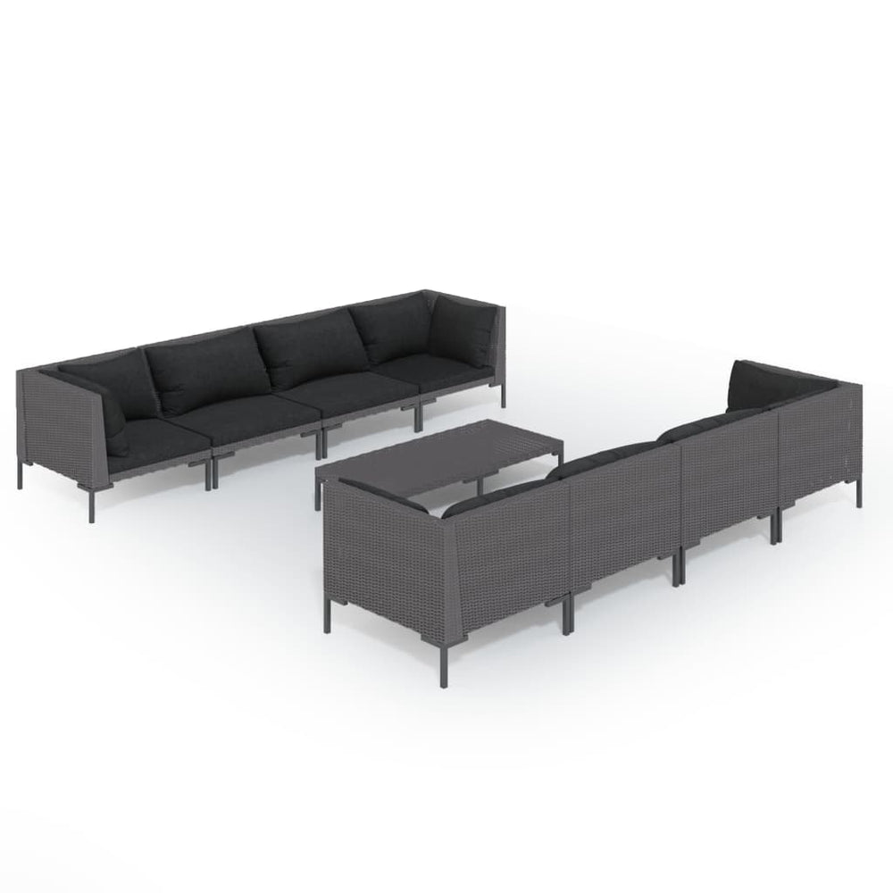 vidaXL Salon de jardin 9 pcs avec coussins résine tressée Gris foncé