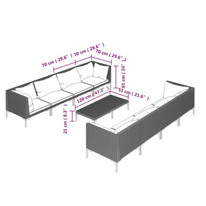 9-tlg. Garten-Lounge-Set mit Kissen Poly Rattan Dunkelgrau