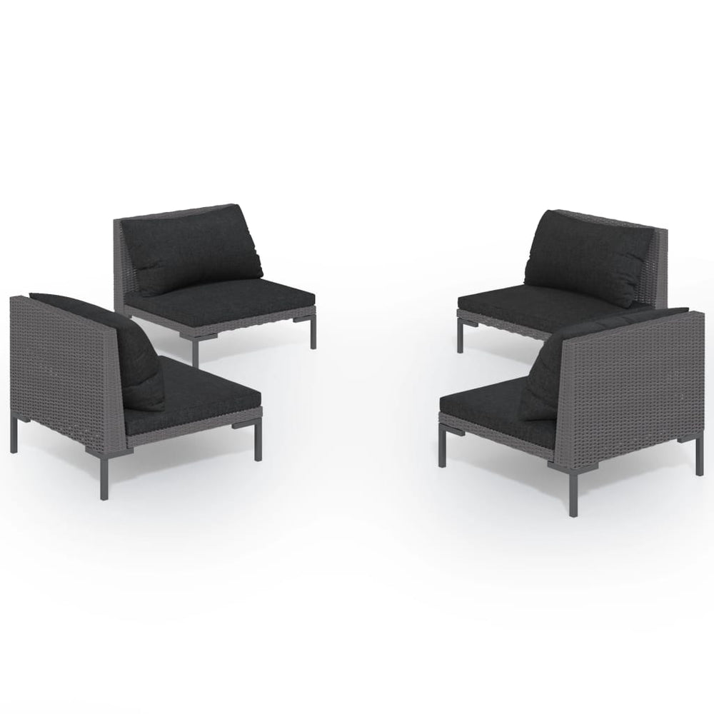 vidaXL Salon de jardin 4 pcs avec coussins résine tressée gris foncé
