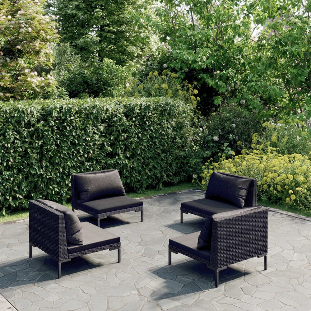 vidaXL Salon de jardin 4 pcs avec coussins résine tressée gris foncé
