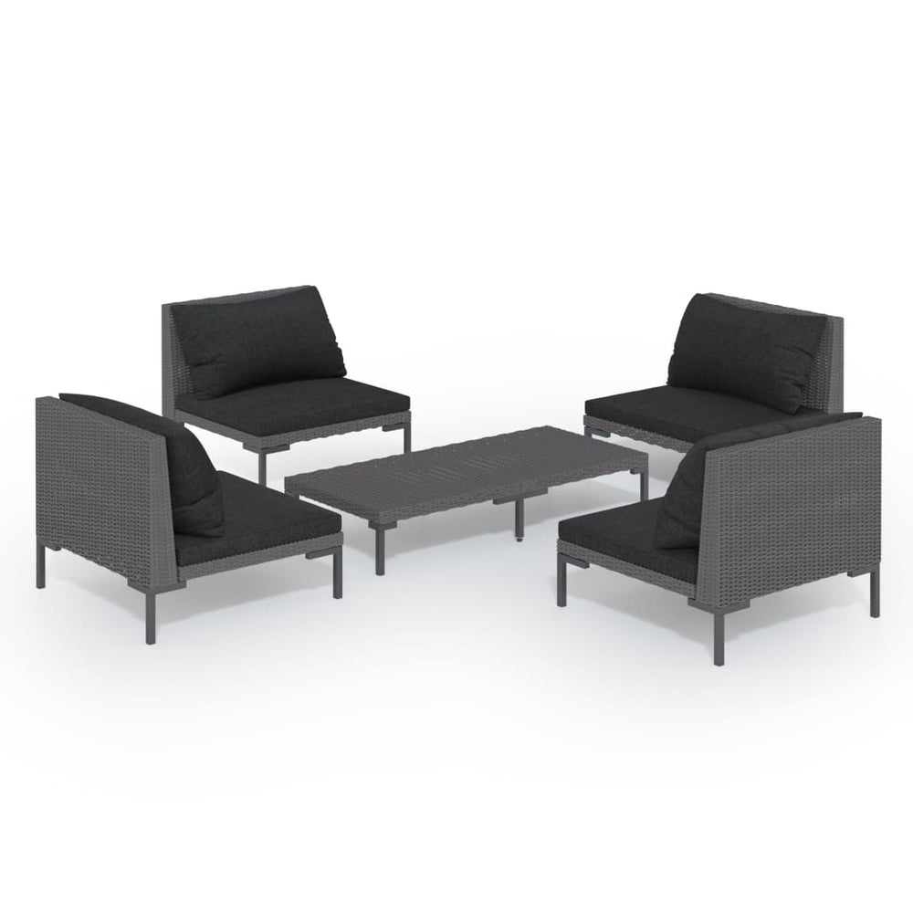 vidaXL Salon de jardin 5 pcs avec coussins résine tressée Gris foncé