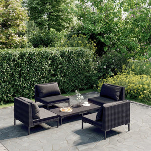 5-tlg. Garten-Lounge-Set mit Kissen Poly Rattan Dunkelgrau