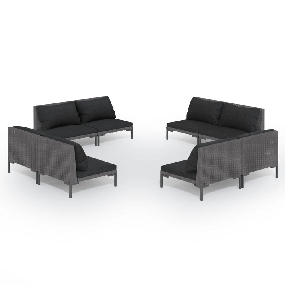 vidaXL Salon de jardin 8 pcs avec coussins résine tressée Gris foncé