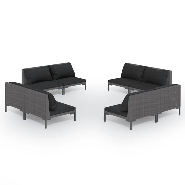 8-tlg. Garten-Lounge-Set mit Kissen Poly Rattan Dunkelgrau