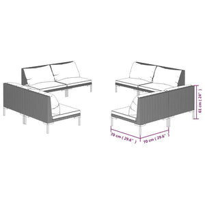 8-tlg. Garten-Lounge-Set mit Kissen Poly Rattan Dunkelgrau
