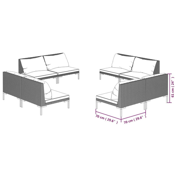 8-tlg. Garten-Lounge-Set mit Kissen Poly Rattan Dunkelgrau