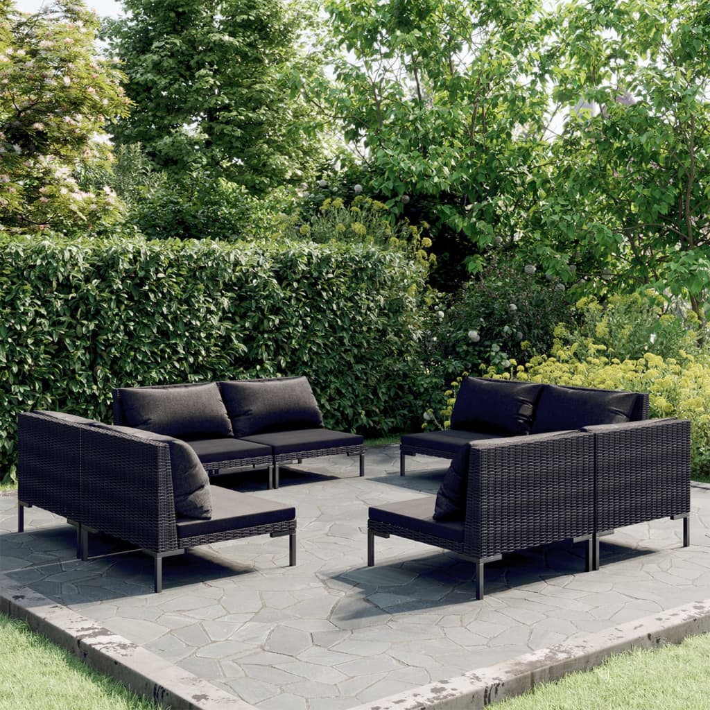8-tlg. Garten-Lounge-Set mit Kissen Poly Rattan Dunkelgrau