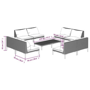 9-tlg. Garten-Lounge-Set mit Kissen Poly Rattan Dunkelgrau
