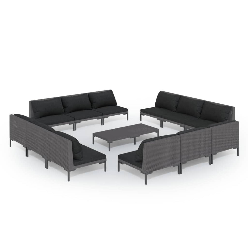 vidaXL Salon de jardin 13 pcs avec coussins résine tressée Gris foncé