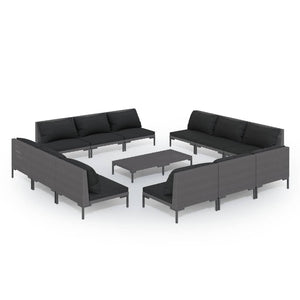 13-tlg. Garten-Lounge-Set mit Kissen Poly Rattan Dunkelgrau